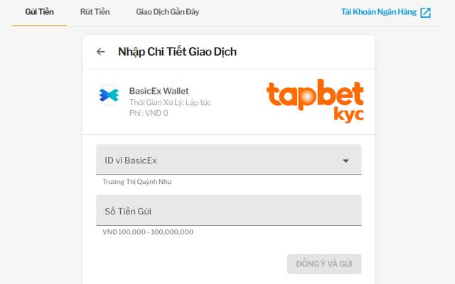 Cách nạp tiền TAPTAP qua BasicEx giao dịch tức thì