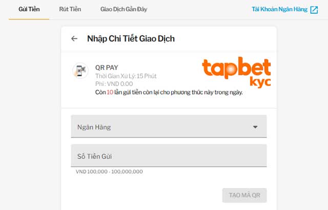 Hướng dẫn nạp tiền TAPTAP qua QR pay giao dịch trong vài giây